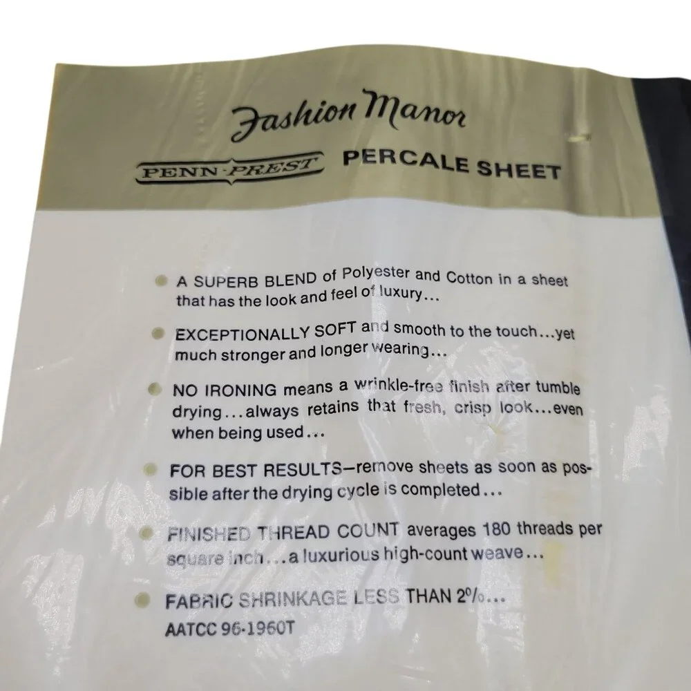 Vtg Penn-Prest Fashion Manor Percale Double Bed Fitted Sheet Butter Yellow